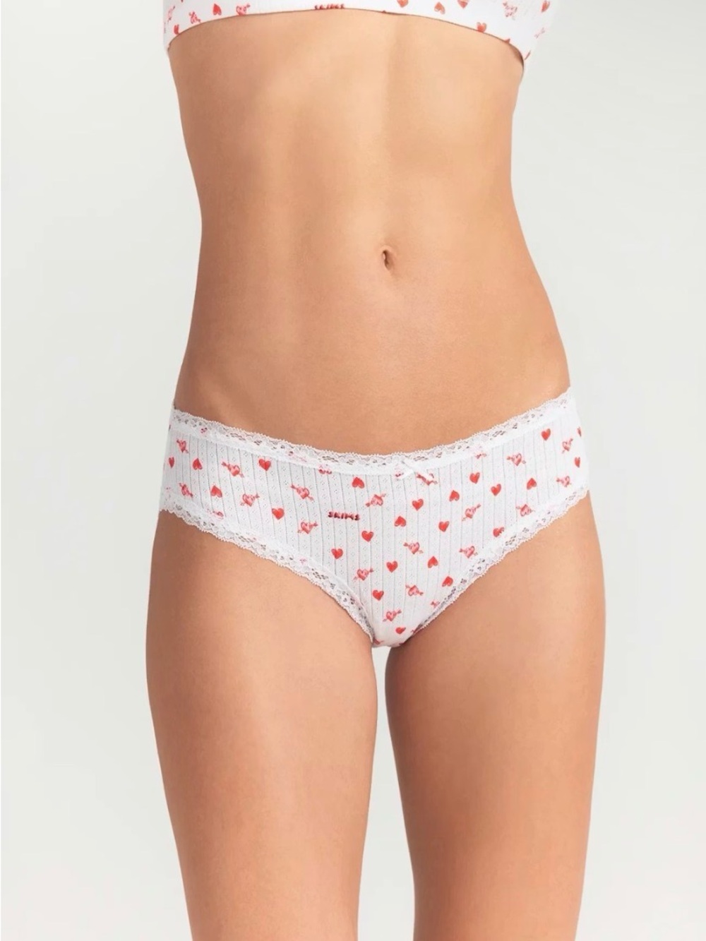 NWT SKIMS Cotton Pointelle Lace Briefs Snow Arrowhearts Size L
